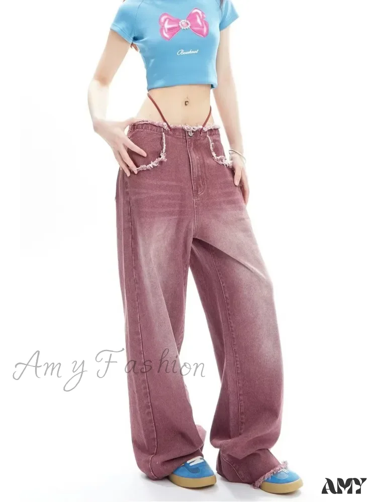 Amy Fashion - Vintage Green Wide Leg High Street High Waisted Drape Straight Leg Vintage Women's Jean - Image 6