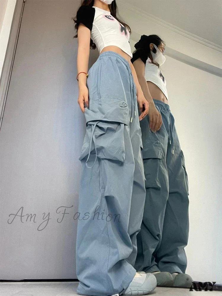 Vintage Large Pocket High Waist Wide Loose Fashion New Drawstring Trouser - Image 2