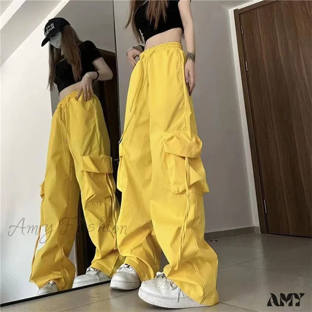 Vintage Large Pocket High Waist Wide Loose Fashion New Drawstring Trouser - Image 4
