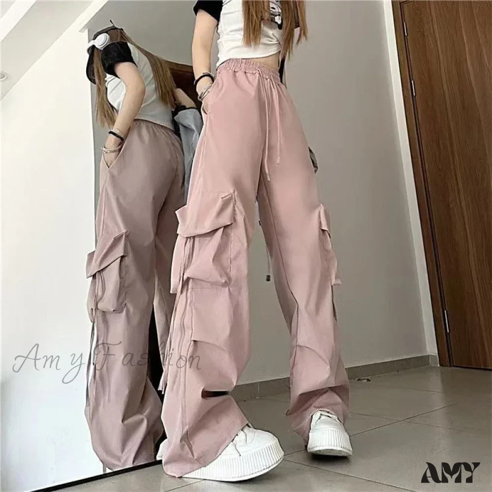 Vintage Large Pocket High Waist Wide Loose Fashion New Drawstring Trouser - Image 5