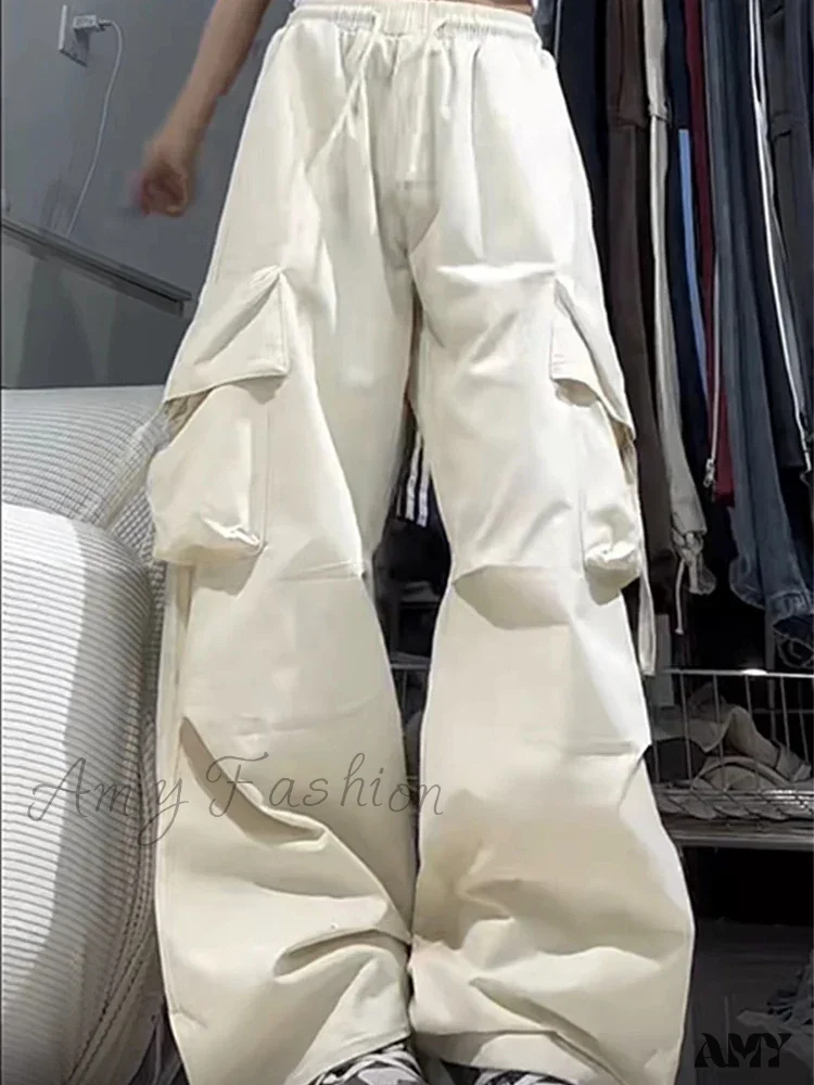 Vintage Large Pocket High Waist Wide Loose Fashion New Drawstring Trouser - Image 6