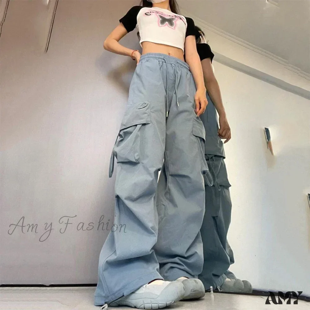 Vintage Large Pocket High Waist Wide Loose Fashion New Drawstring Trouser - Image 7