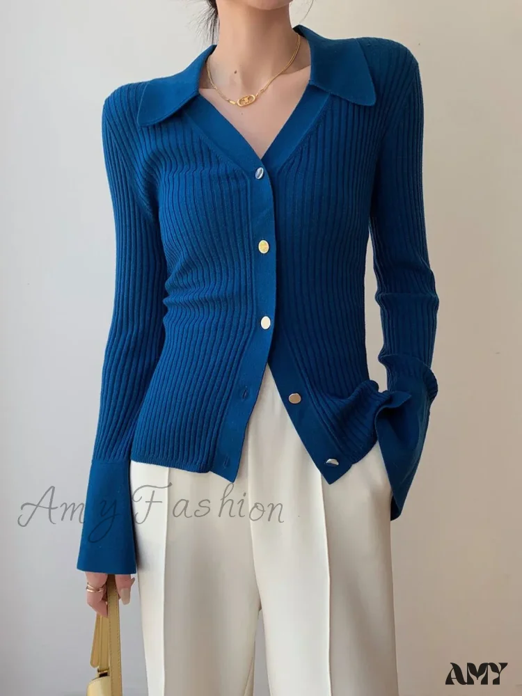 Vintage Luxury Knitted Cardigan Long Sleeve Tops Slim Polo Large Lapel Korean Fashion High Quality Sweater - Image 2