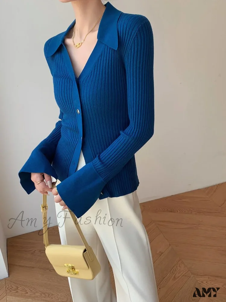 Vintage Luxury Knitted Cardigan Long Sleeve Tops Slim Polo Large Lapel Korean Fashion High Quality Sweater - Image 4