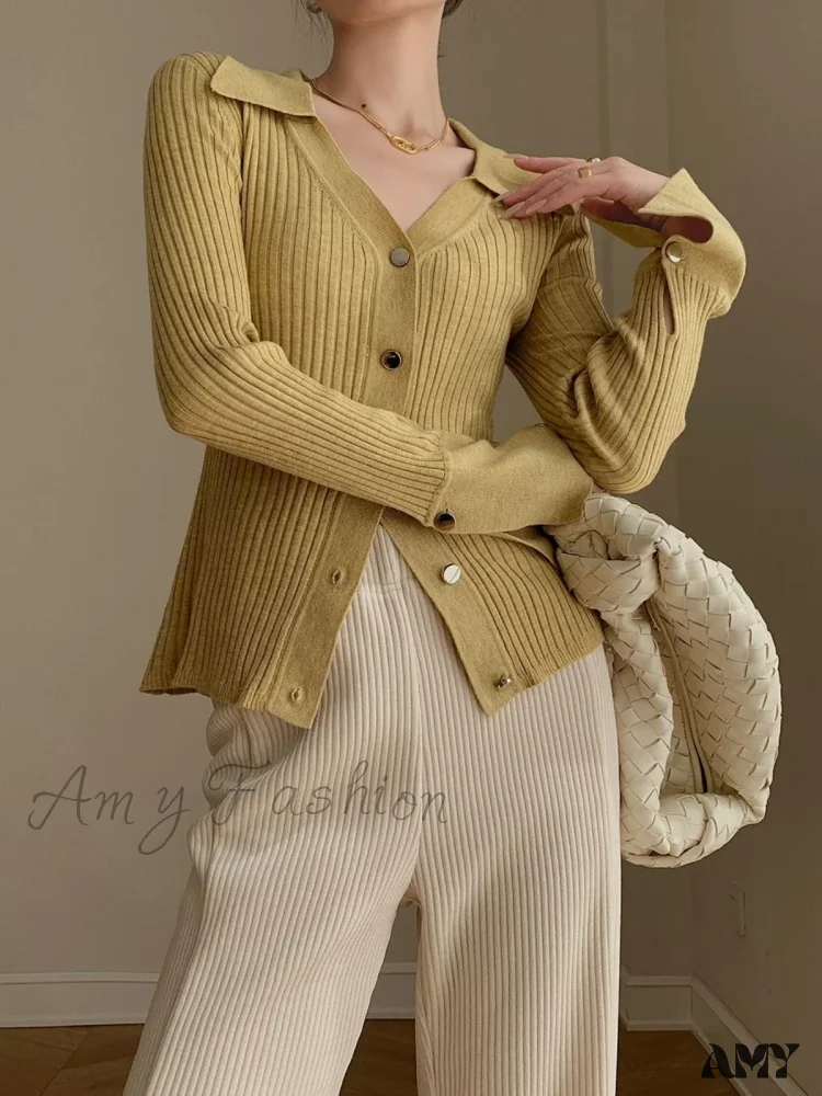 Vintage Luxury Knitted Cardigan Long Sleeve Tops Slim Polo Large Lapel Korean Fashion High Quality Sweater - Image 5
