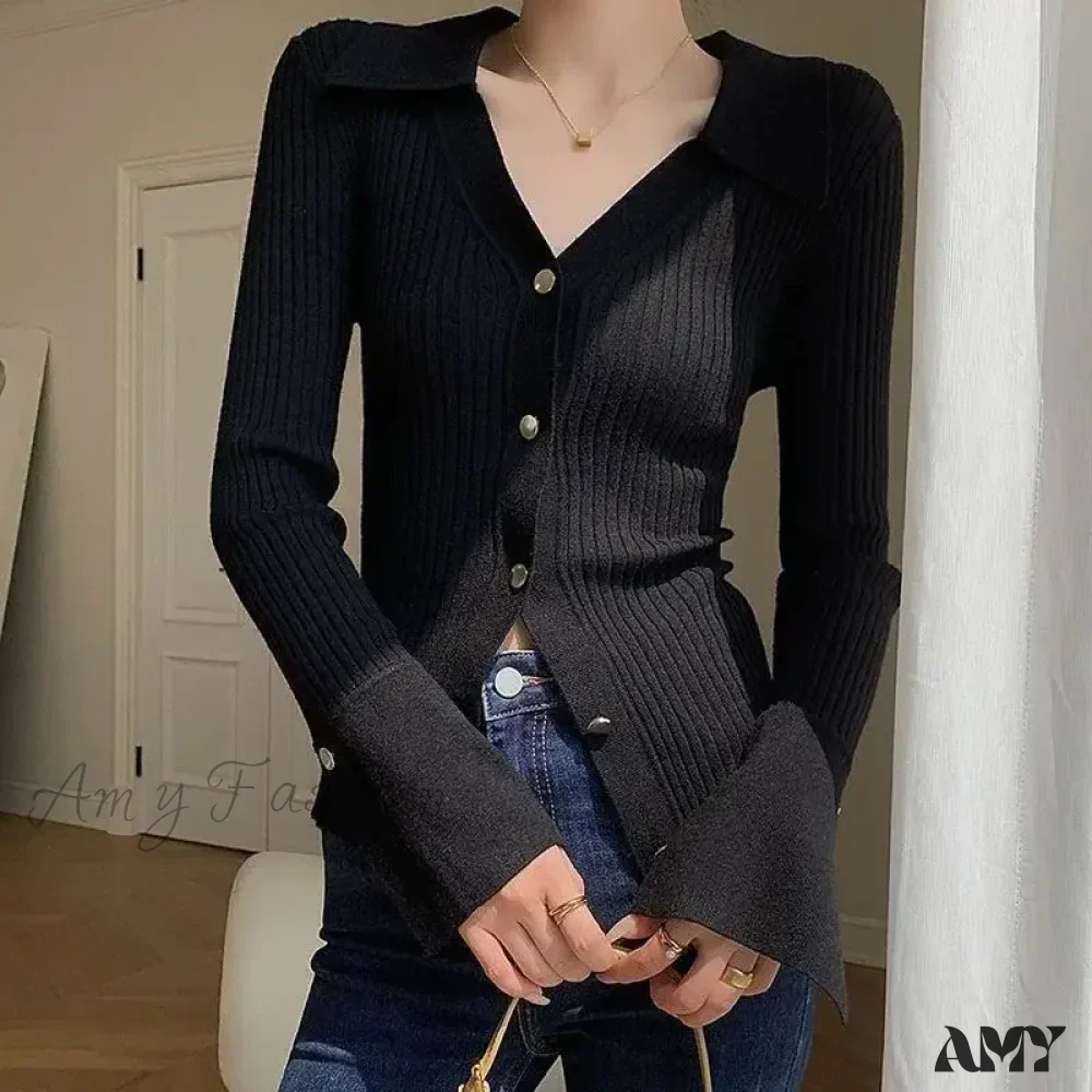 Vintage Luxury Knitted Cardigan Long Sleeve Tops Slim Polo Large Lapel Korean Fashion High Quality Sweater - Image 6