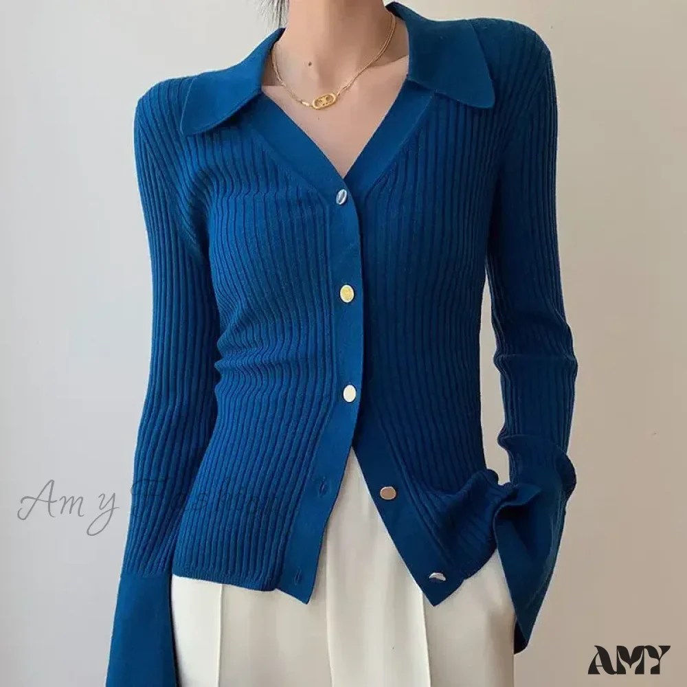 Vintage Luxury Knitted Cardigan Long Sleeve Tops Slim Polo Large Lapel Korean Fashion High Quality Sweater - Image 7