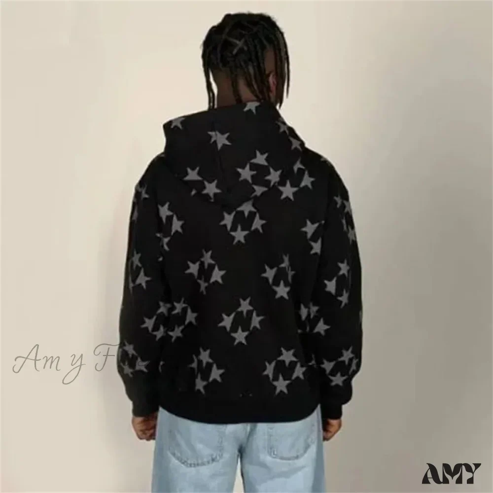 Vintage Star Graphic Jacket Y2K Oversized Long Sleeve Streetwear Harajuku Print Pocket Zipper Hoodies - Image 4