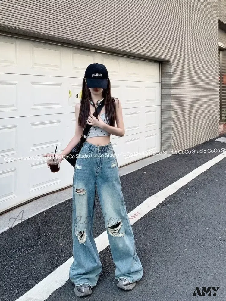 Amy Fashion - Vintage Torn High-Waisted Slimming Loose-Fitting Long Women's Jean - Image 4