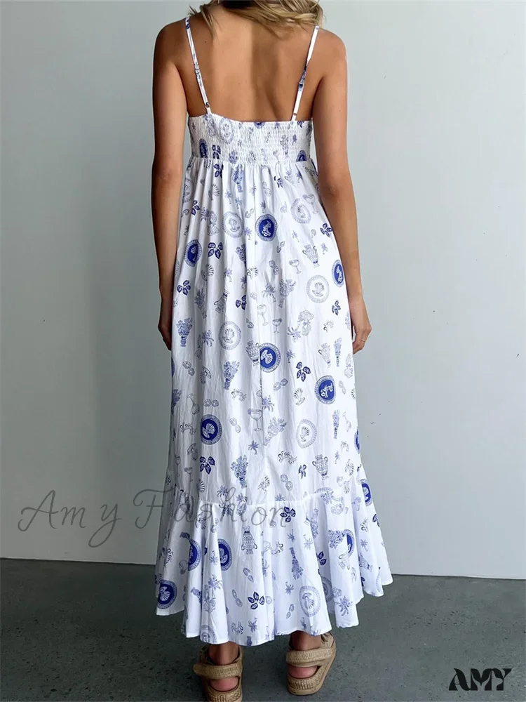 Amy Fashion - Vintage Women Summer Sleeveless Spaghetti Strap Floral Print Party Loose Casual Square Neck Vestidos - Image 2