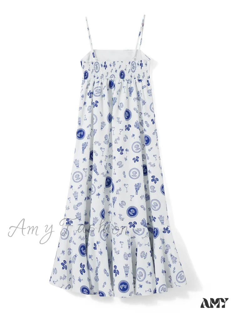 Amy Fashion - Vintage Women Summer Sleeveless Spaghetti Strap Floral Print Party Loose Casual Square Neck Vestidos - Image 3