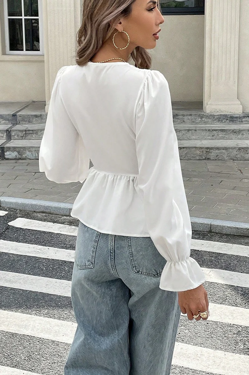 Waist-Tie Long-Sleeve Cardigan Blouse - Image 5