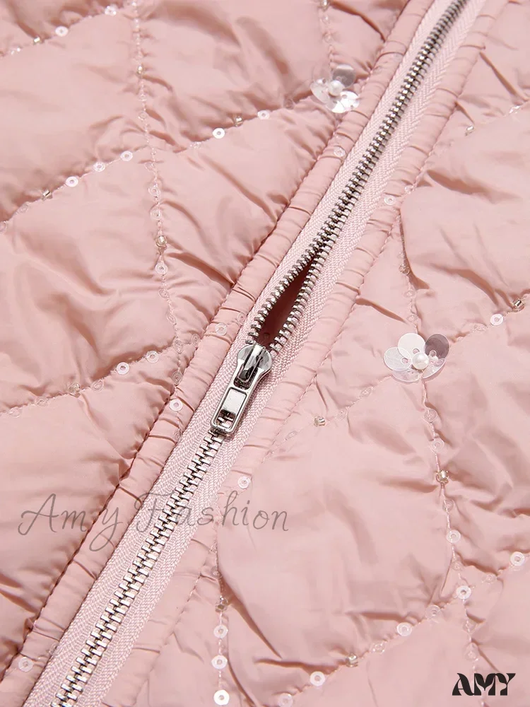 Warm Cotton-padded Stand Collar Diamond Check Embroidery New Lady Thick Parkas Coat - Image 4