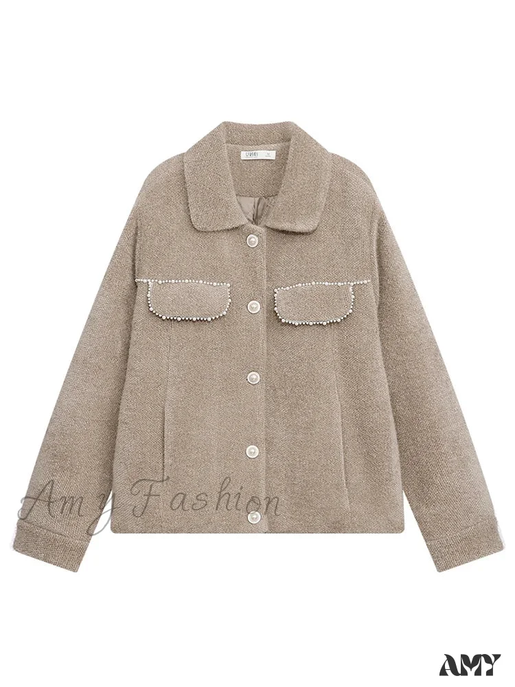 Warm Thick Solid Turn-down Collar Single-breasted Loose Coat - Image 4