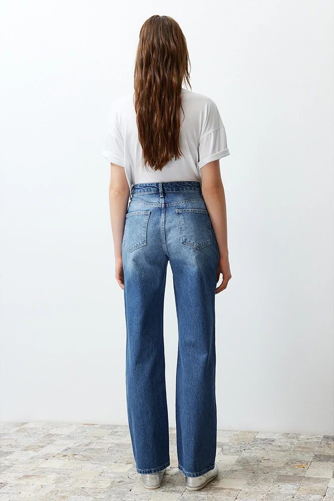 Washed Ripped High-Waist Drapey Straight Leg Jeans - Image 5
