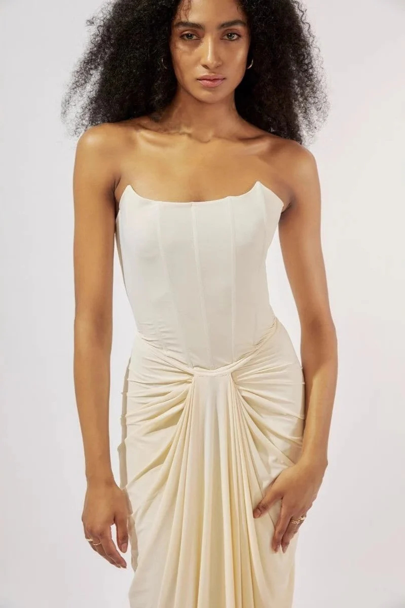White Boned Waist Strapless Luxury Party Dress - Image 2