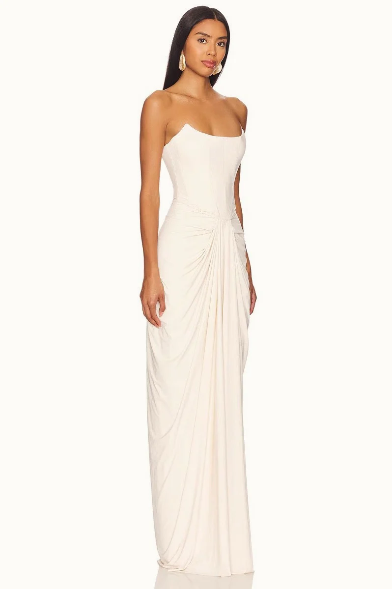 White Boned Waist Strapless Luxury Party Dress - Image 4