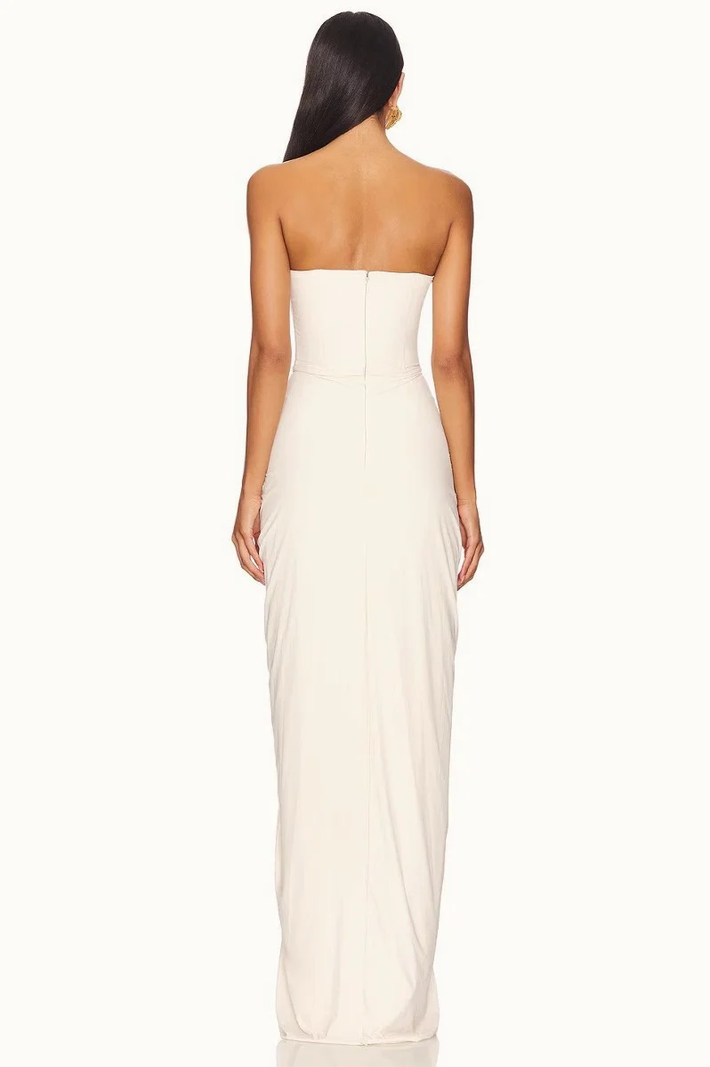 White Boned Waist Strapless Luxury Party Dress - Image 5