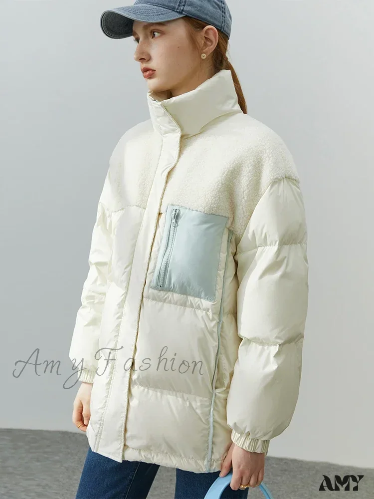 White Duck Down Two-sided Lamb Wool High Street All-match Coat - Image 2
