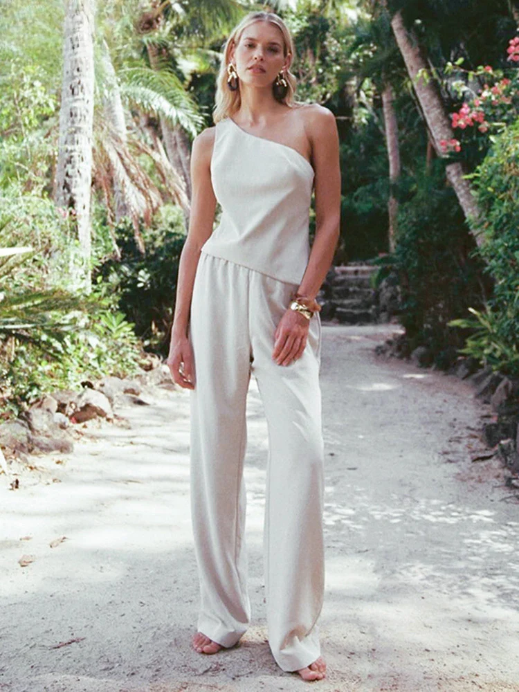 White Hollow Backless Pants Two Piece Set - Image 3
