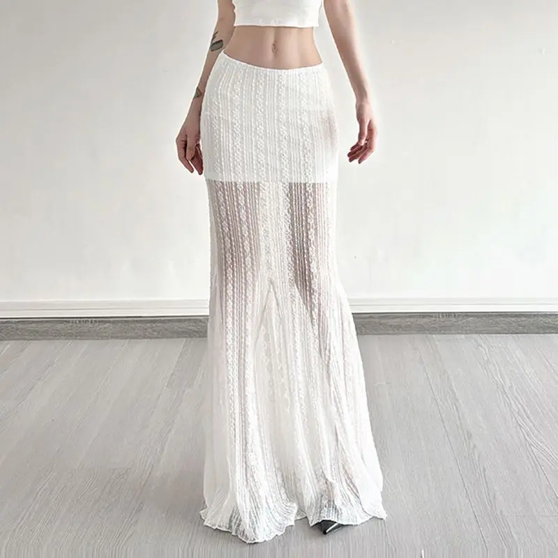 White Mesh Lace Half Length Skirt - Image 2