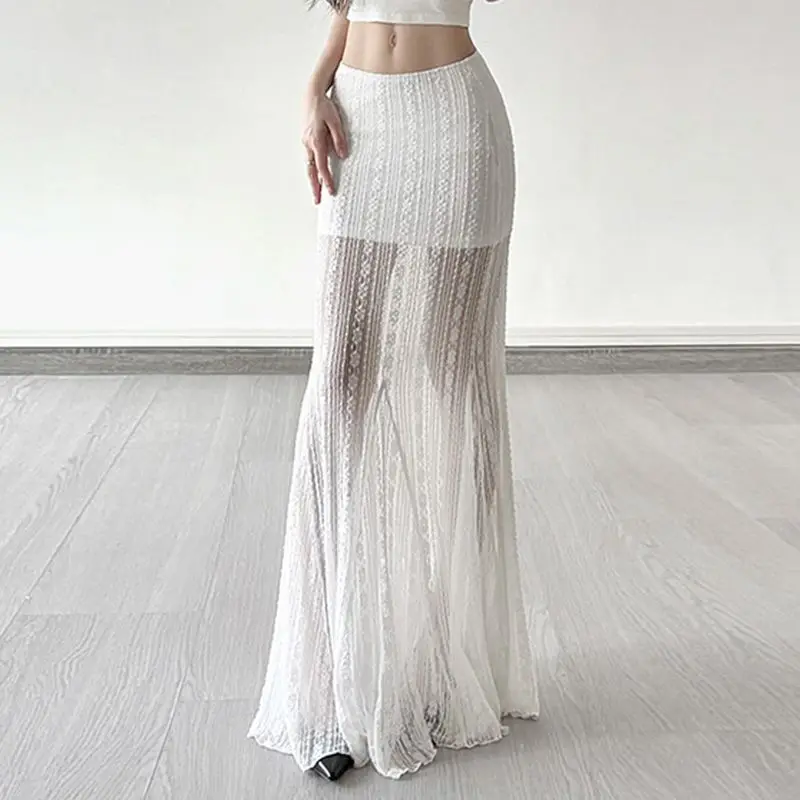 White Mesh Lace Half Length Skirt - Image 3