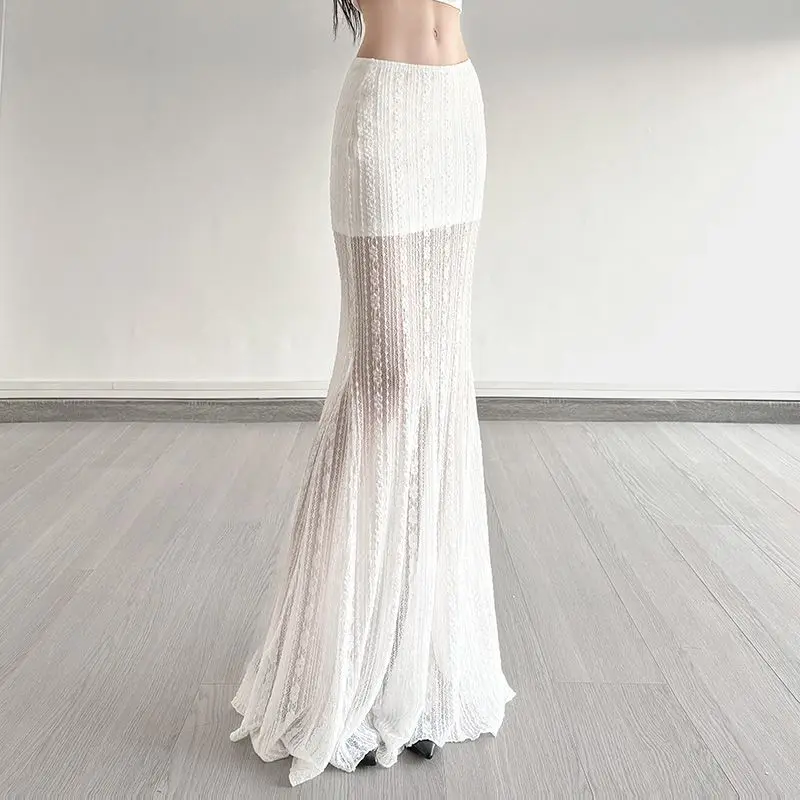 White Mesh Lace Half Length Skirt - Image 4