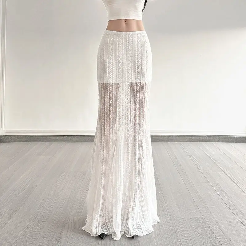 White Mesh Lace Half Length Skirt - Image 5