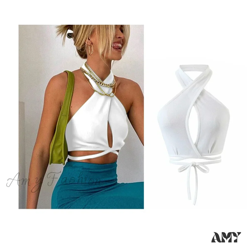 Amy Fashion - Backless Sleeveless Spaghetti Strap Halter Camis - Image 11