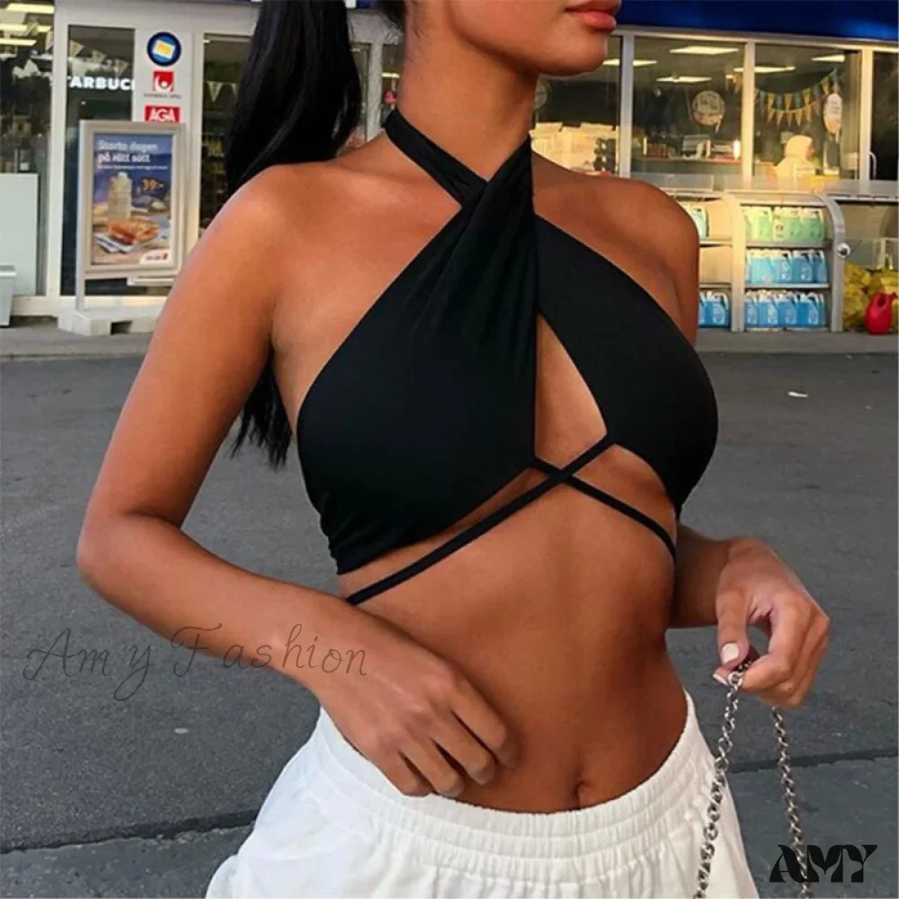 Amy Fashion - Backless Sleeveless Spaghetti Strap Halter Camis - Image 18