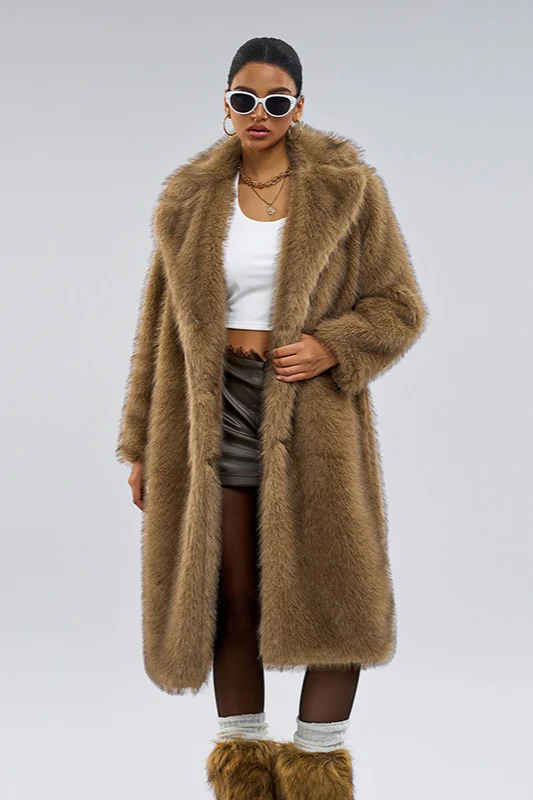 Wide Collar Faux Fur Longline Warm Fashionable Coat - Image 2