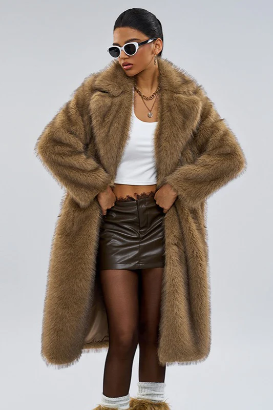 Wide Collar Faux Fur Longline Warm Fashionable Coat - Image 3