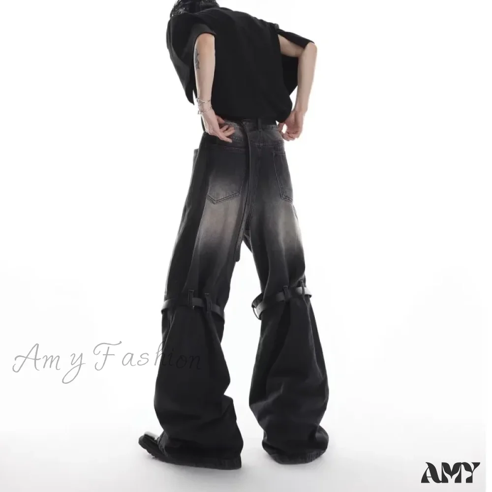 Amy Fashion - Wide Leg Washed For Men And Women Straight Tube Loose Fitting Retro High Street Niche Design Jean - Image 3