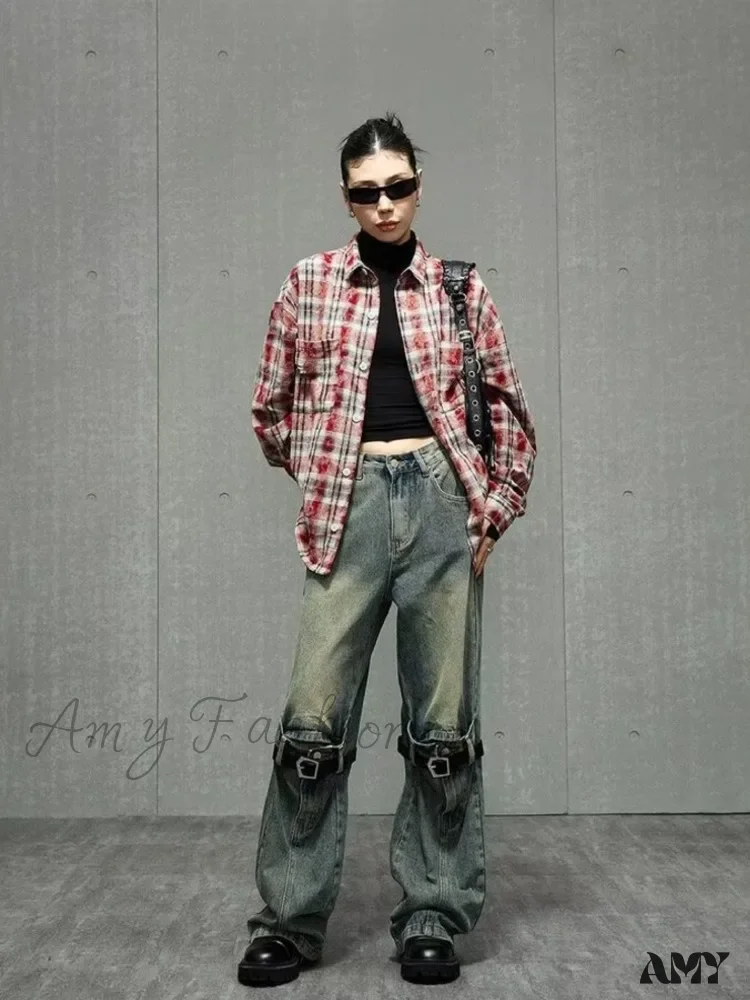 Amy Fashion - Wide Leg Washed For Men And Women Straight Tube Loose Fitting Retro High Street Niche Design Jean - Image 6