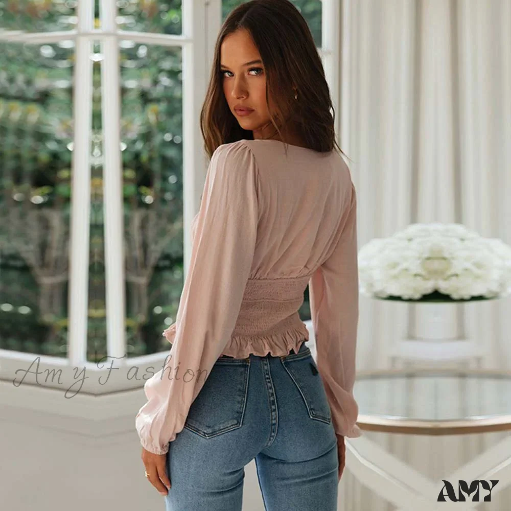 Amy Fashion - Sleeve Ruffle Pleated Top Blouse - Image 3