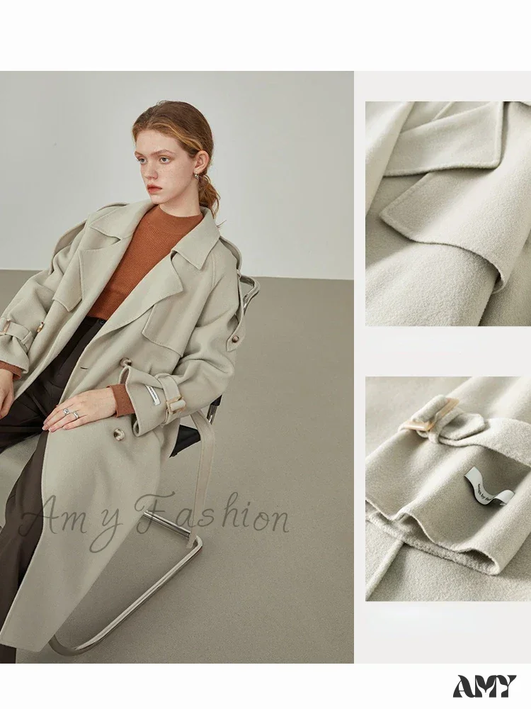 Windbreaker-style Double Breasted Wool Mid-length Suit Collar Orange Apricot Commuter Coat - Image 3