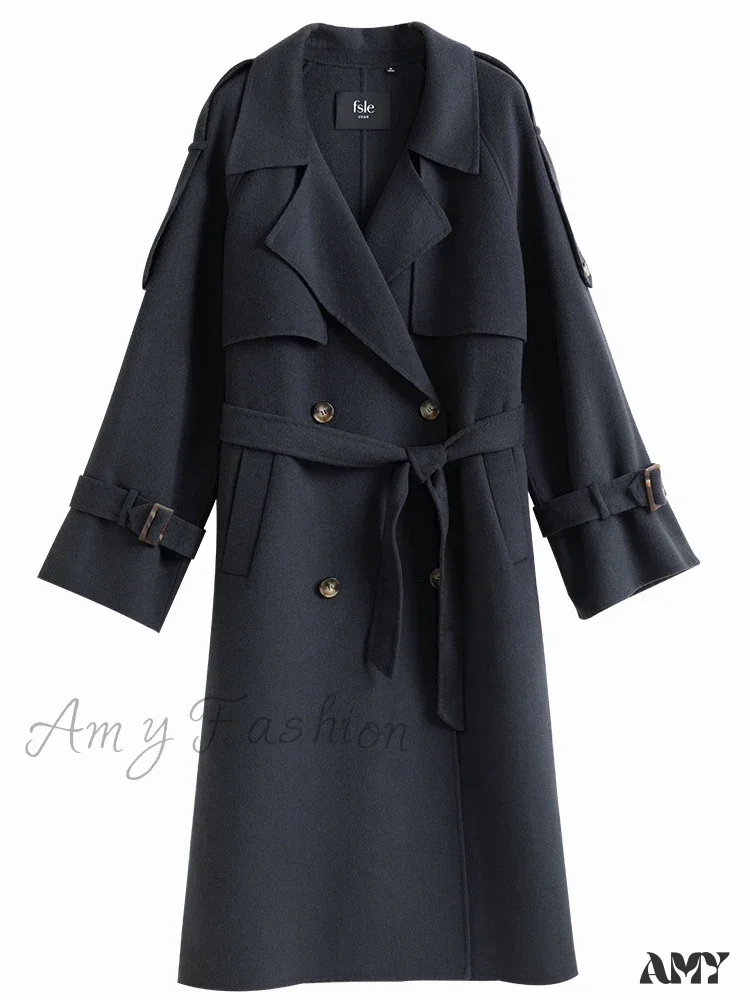 Windbreaker-style Double Breasted Wool Mid-length Suit Collar Orange Apricot Commuter Coat - Image 4
