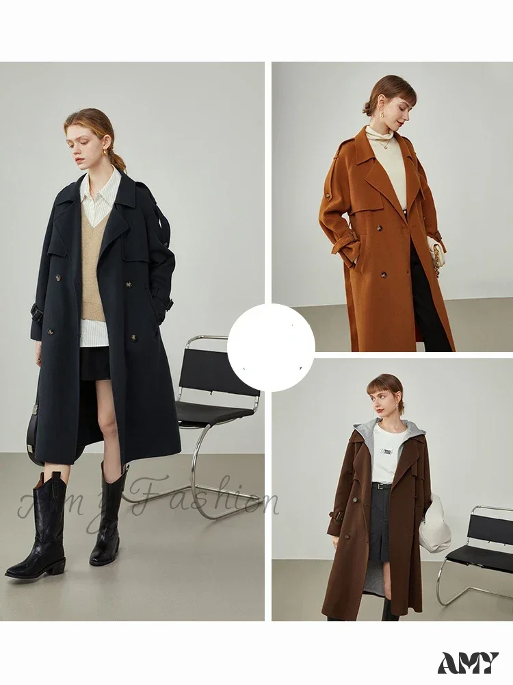 Windbreaker-style Double Breasted Wool Mid-length Suit Collar Orange Apricot Commuter Coat - Image 5