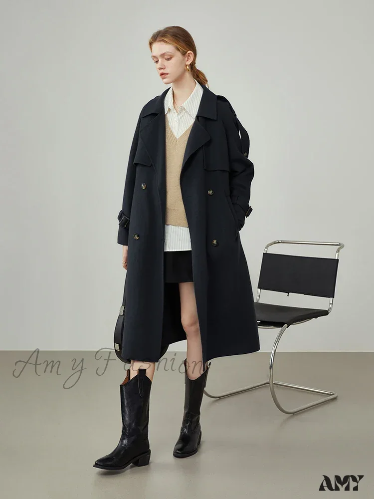 Windbreaker-style Double Breasted Wool Mid-length Suit Collar Orange Apricot Commuter Coat - Image 6