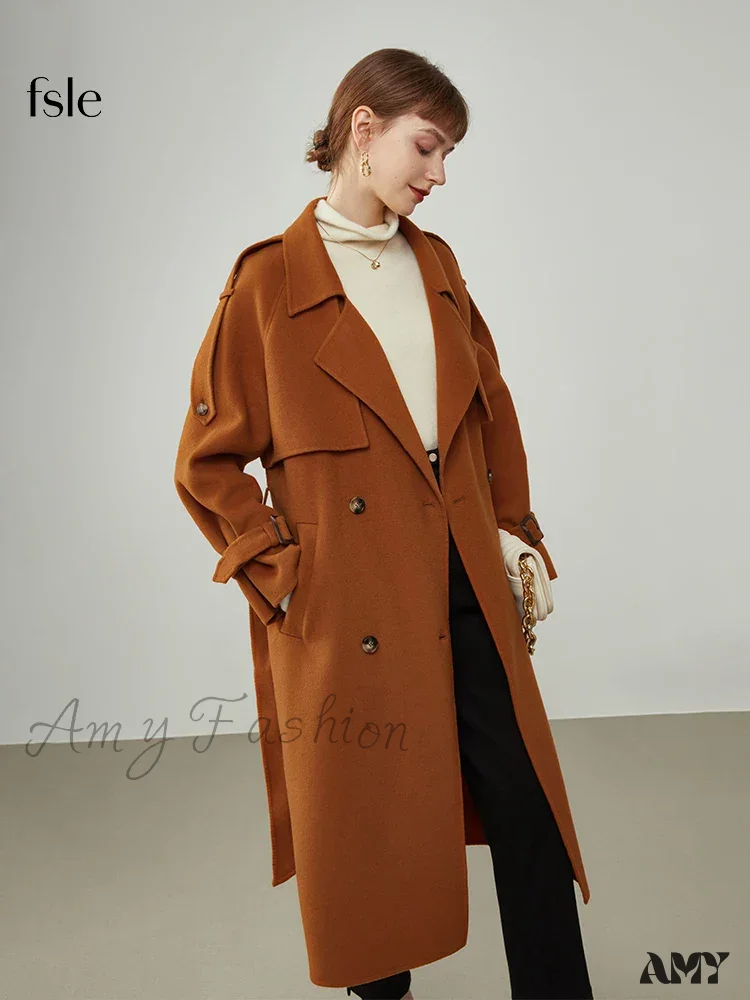 Windbreaker-style Double Breasted Wool Mid-length Suit Collar Orange Apricot Commuter Coat - Image 7