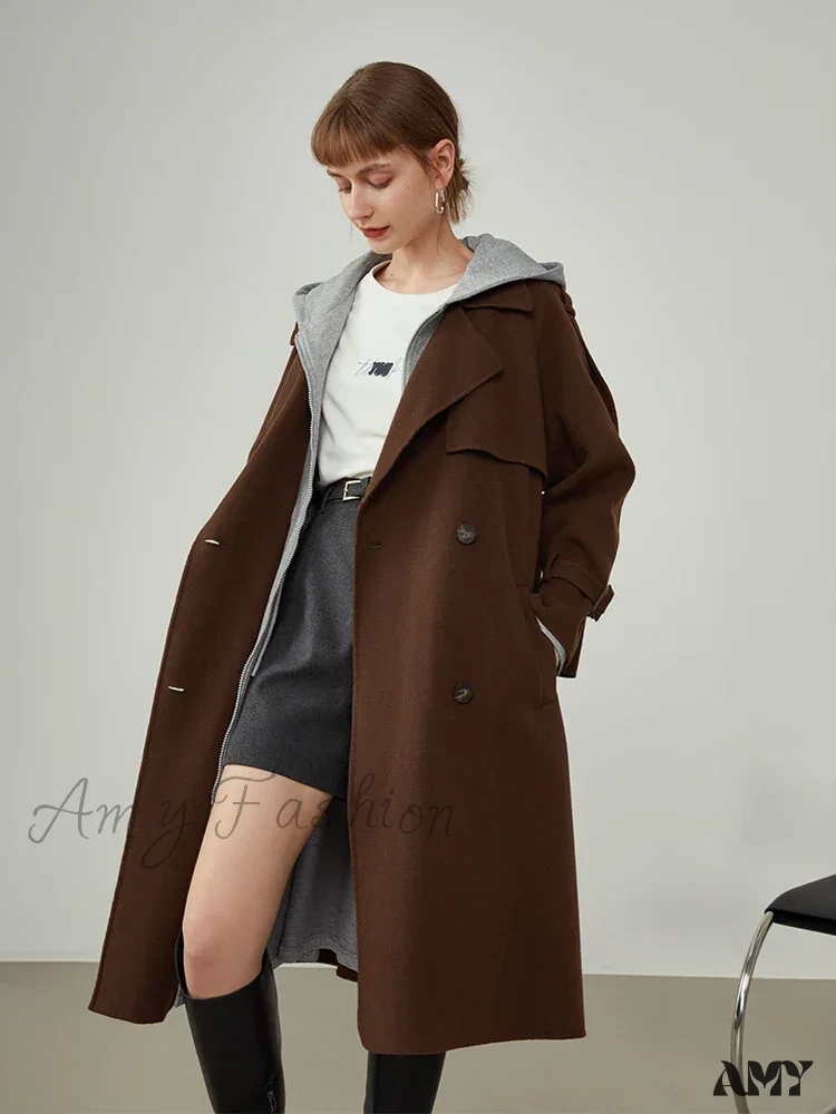 Windbreaker-style Double Breasted Wool Mid-length Suit Collar Orange Apricot Commuter Coat - Image 8