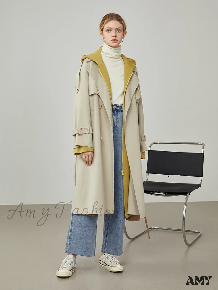 Windbreaker-style Double Breasted Wool Mid-length Suit Collar Orange Apricot Commuter Coat - Image 9