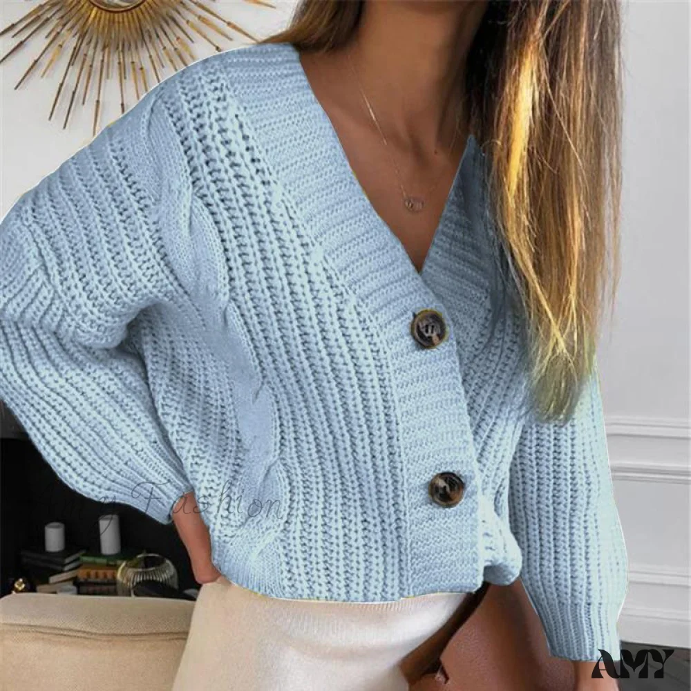 Amy Fashion - Winter Long Sleeve V Neck Jumper Cardigae - Image 3