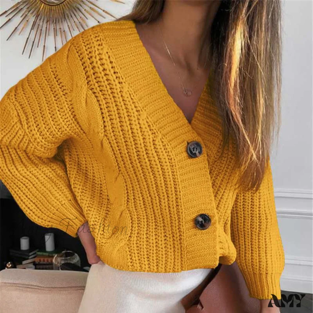 Amy Fashion - Winter Long Sleeve V Neck Jumper Cardigae - Image 4