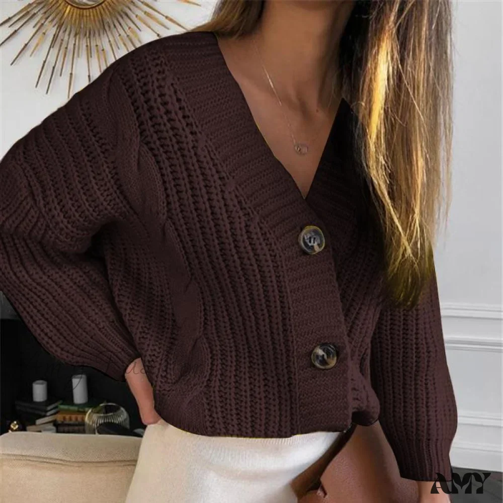 Amy Fashion - Winter Long Sleeve V Neck Jumper Cardigae - Image 5