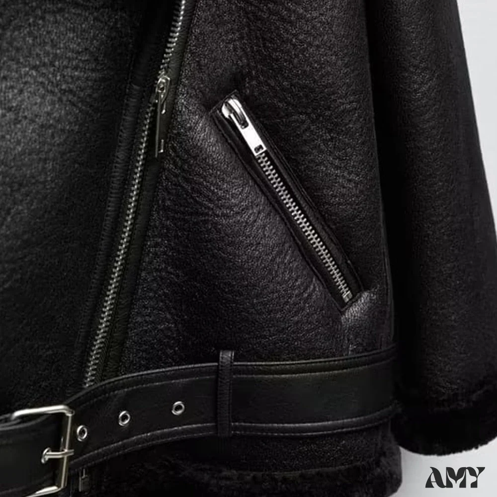 Amy Fashion - New Faux Leather Double Sided Coat - Image 4