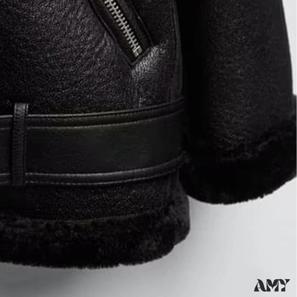 Amy Fashion - New Faux Leather Double Sided Coat - Image 5