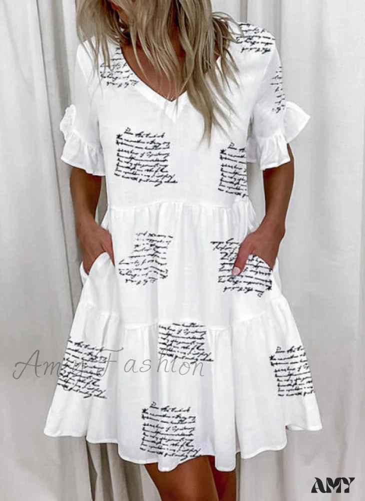Amy Fashion - Short Sleeve Floral Print Ruffled Pocket Dresses - Image 3