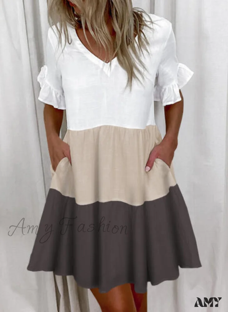 Amy Fashion - Short Sleeve Floral Print Ruffled Pocket Dresses - Image 5