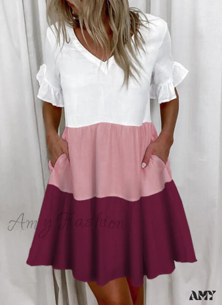Amy Fashion - Short Sleeve Floral Print Ruffled Pocket Dresses - Image 8